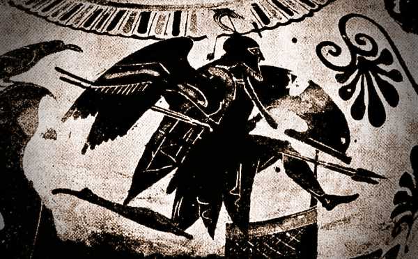 Το φάντασμα του Πάτροκλου που πετά πάνω από τα ελληνικά πλοία στην Τροία (παράσταση από αρχαίο ελληνικό αγγείο)