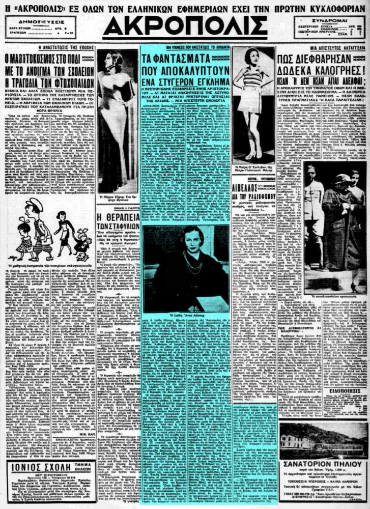 Το άρθρο, όπως δημοσιεύθηκε στην εφημερίδα "ΑΚΡΟΠΟΛΙΣ", στις 14/09/1933