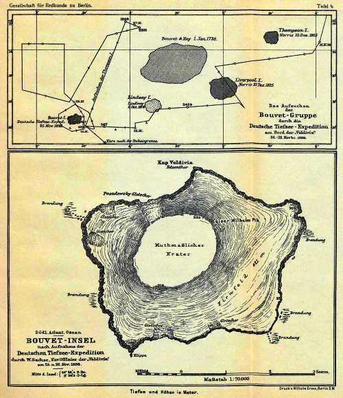 Γερμανικός χάρτης του 1898, στον οποίο απεικονίζεται το σύμπλεγμα των νήσων Thompson – Bouvet