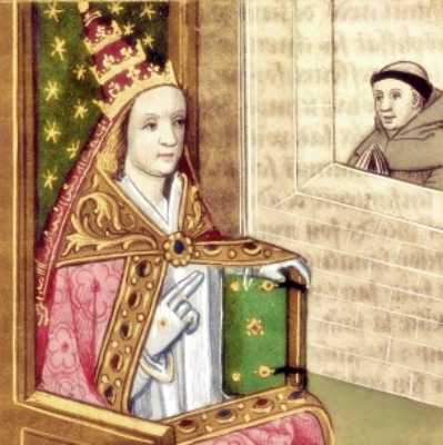 Απεικόνιση της Πάπισσας Ιωάννας, σε χειρόγραφο εποχής