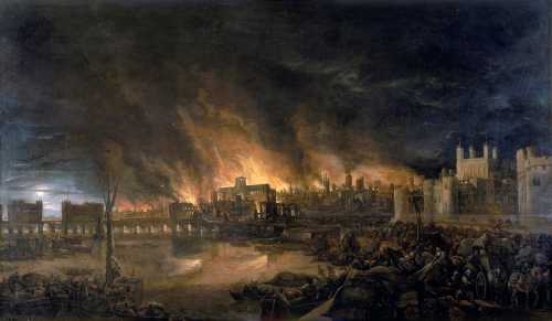 Η μεγάλη πυρκαγιά του Λονδίνου του 1666, όπως απεικονίστηκε σε πίνακα άγνωστου καλλιτέχνη το 1675